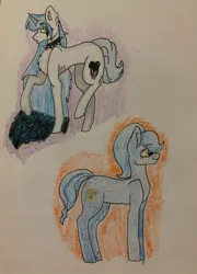 Size: 776x1080 | Tagged: safe, artist:deadsmoke, derpibooru import, oc, oc:kate sanders, oc:snowflake white, earth pony, unicorn, choker, concave belly, drawing, image, irl, jpeg, link in description, paper, pencil drawing, photo, physique difference, ribs, simple background, sketchbook, skinny, smiling, spiked choker, thin, traditional art