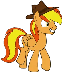 Size: 363x422 | Tagged: safe, artist:noi kincade, derpibooru import, oc, oc:firey ratchet, unofficial characters only, pegasus, pony, fedora, g4, hat, image, male, png, smiling, solo, stallion