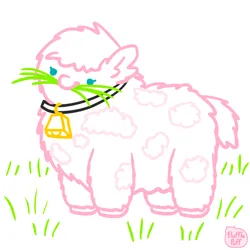 Size: 1000x1000 | Tagged: safe, artist:mixermike622, derpibooru import, oc, oc:fluffle puff, unofficial characters only, cow, pony, bell, cowbell, cowified, cute, eating, female, fluffy, grass, image, mare, ocbetes, png, smiling, solo, species swap