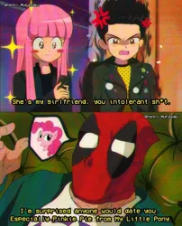 Size: 826x1024 | Tagged: safe, artist:brennimurasaki, derpibooru import, pinkie pie, earth pony, human, pony, anime, anime style, barely pony related, deadpool, deadpool 2, image, jpeg, marvel, movie quote, negasonic teenage warhead, yukio