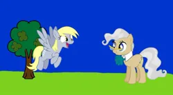 Size: 1080x597 | Tagged: safe, screencap, derpy hooves, mayor mare, earth pony, pegasus, pony, series:mayor's best friend, series:mlp animation's short films, cute, derpabetes, duo, happy, image, jpeg, smiling