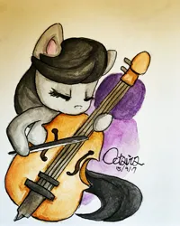 Size: 3024x3780 | Tagged: safe, artist:meowmeows, derpibooru import, octavia melody, pony, eyes closed, image, jpeg, musical instrument, solo, traditional art, violin, watercolor painting
