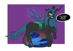 Size: 2300x1600 | Tagged: artist needed, suggestive, derpibooru import, queen chrysalis, oc, oc:blue thunder, alicorn, belly, big belly, image, jpeg, vore