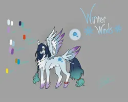 Size: 1858x1486 | Tagged: safe, artist:arcticsaiyan, derpibooru import, oc, oc:winter winds, unofficial characters only, pegasus, pony, braid, braided ponytail, coat markings, female, hair over one eye, image, jpeg, mare, ponytail, reference sheet, simple background, smol, socks (coat marking), solo, spread wings, tail, tail feathers, wings
