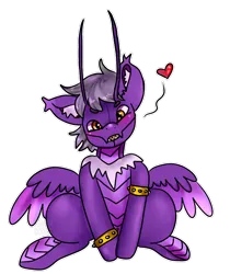 Size: 620x737 | Tagged: safe, artist:anykoe, derpibooru import, bug pony, insect, accessory, cute, ear fluff, floating heart, heart, hybrid oc, image, looking at you, png, secret santa, simple background, spread wings, teeth, transparent background, wings