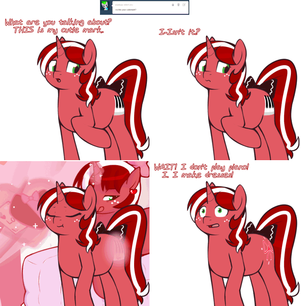 Size: 2136x2174 | Tagged: safe, artist:redintravenous, derpibooru import, oc, oc:red ribbon, pony, unicorn, alternate cutie mark, animated, ask red ribbon, bow, female, gif, hair bow, image, mare, solo, tail, tail bow