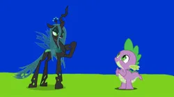 Size: 1080x600 | Tagged: safe, screencap, queen chrysalis, spike, changeling, dragon, series:mlp animation's short films, series:spike's lucky day, cute, image, jpeg, looking up, spikabetes