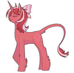 Size: 1011x1000 | Tagged: safe, artist:redintravenous, derpibooru import, oc, oc:red ribbon, unofficial characters only, classical unicorn, unicorn, bow, cloven hooves, horn, image, leonine tail, png, solo, tail, unshorn fetlocks