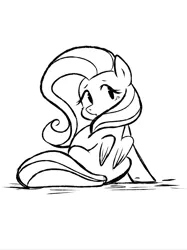 Size: 2000x2667 | Tagged: safe, artist:meowmeows, artist:meowmeows4872, derpibooru import, fluttershy, pegasus, pony, black and white, female, grayscale, image, jpeg, mare, monochrome, sketch, solo