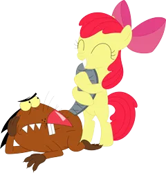 Size: 3419x3559 | Tagged: safe, artist:porygon2z, derpibooru import, apple bloom, beaver, earth pony, pony, adorabloom, angry beavers, bipedal, crossover, cute, daggett doofus beaver, eyes closed, female, filly, foal, grinding, image, png, simple background, tail, transparent background