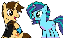 Size: 547x332 | Tagged: safe, artist:noi kincade, derpibooru import, oc, oc:ej, alicorn, unicorn, g5, canon x oc, duo, female, g4, g5 to g4, generation leap, image, male, misty brightdawn, png, shipping, simple background, straight, transparent background