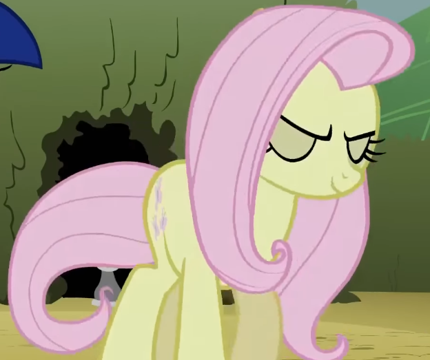Size: 624x523 | Tagged: safe, derpibooru import, screencap, fluttershy, earth pony, pony, season 2, the return of harmony, cropped, discorded, earth pony fluttershy, eyes closed, female, flutterbitch, fluttercruel, g4, image, imminent whipping, mare, missing wing, offscreen character, png, race swap, solo, walking