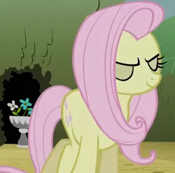Size: 616x610 | Tagged: safe, derpibooru import, screencap, fluttershy, earth pony, pony, season 2, the return of harmony, closed mouth, cropped, discorded, earth pony fluttershy, eyes closed, female, flutterbitch, fluttercruel, g4, image, mare, missing wing, png, race swap, smiling, walking