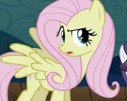 Size: 809x644 | Tagged: safe, derpibooru import, screencap, fluttershy, pegasus, pony, season 2, the return of harmony, confused, cropped, discorded, eyebrows, female, flutterbitch, fluttercruel, g4, image, looking at someone, mare, offscreen character, png, raised eyebrow, solo focus, spread wings, wings