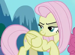 Size: 668x491 | Tagged: safe, derpibooru import, screencap, fluttershy, pegasus, pony, season 2, the return of harmony, beautisexy, bedroom eyes, cropped, discorded, female, flutterbitch, fluttercruel, folded wings, g4, image, lidded eyes, looking back, mare, offscreen character, png, raised hoof, smiling, sultry, turned head, wings