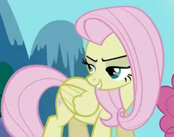 Size: 659x520 | Tagged: safe, derpibooru import, screencap, fluttershy, pegasus, pony, season 2, the return of harmony, beautisexy, bedroom eyes, cropped, discorded, female, flutterbitch, fluttercruel, folded wings, g4, grin, image, lidded eyes, looking back, mare, offscreen character, png, smiling, standing, sultry, turned head, wings
