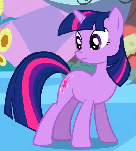 Size: 467x518 | Tagged: safe, derpibooru import, screencap, twilight sparkle, pony, unicorn, season 2, the return of harmony, animation error, cropped, female, g4, image, looking at someone, mare, missing eyelashes, png, standing, turned head, unicorn twilight