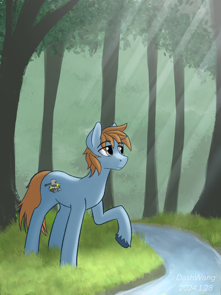 Size: 1668x2224 | Tagged: safe, artist:dash wang, derpibooru import, oc, earth pony, forest, image, male, nature, png, river, solo, tree, water