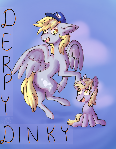 Size: 1697x2171 | Tagged: safe, artist:cinnamonsparx, derpibooru import, derpy hooves, dinky hooves, pony, image, png