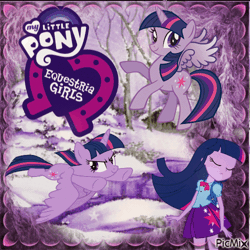 Size: 500x500 | Tagged: artist needed, safe, derpibooru import, edit, editor:marienord59, twilight sparkle, twilight sparkle (alicorn), alicorn, pony, equestria girls, equestria girls (movie), animated, blingee, colored wings, contest entry, exploitable meme, female, flying, g4, gif, glitter, gradient wings, image, mare, meme, my little pony logo, picmix, stock vector, wings