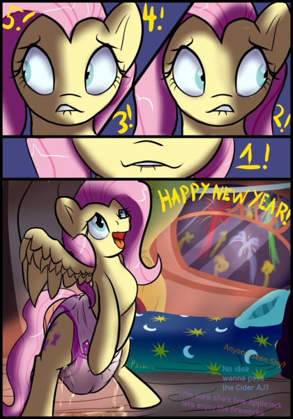Size: 1606x2295 | Tagged: questionable, artist:ricktin, derpibooru import, fluttershy, pegasus, pony, ahegao, countdown, diaper, diaper fetish, fetish, golden oaks library, happy new year, holiday, image, leaky diaper, library, offscreen character, open mouth, peeing in diaper, png, tongue out, wet diaper