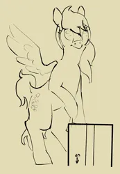 Size: 900x1300 | Tagged: safe, artist:rapt, derpibooru import, derpy hooves, beige background, box, cardboard box, image, png, simple background, sketch