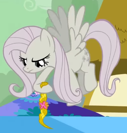 Size: 438x459 | Tagged: safe, derpibooru import, screencap, fluttershy, pegasus, pony, season 2, the return of harmony, cropped, discorded, element of kindness, female, flutterbitch, fluttercruel, flying, g4, hoof hold, image, looking at something, mare, png