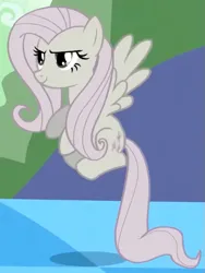 Size: 455x605 | Tagged: safe, derpibooru import, screencap, fluttershy, pegasus, pony, season 2, the return of harmony, cropped, discorded, female, flutterbitch, fluttercruel, flying, g4, image, looking at someone, mare, offscreen character, png, solo