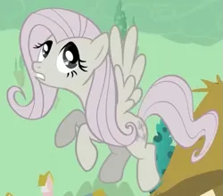 Size: 543x478 | Tagged: safe, derpibooru import, screencap, fluttershy, pegasus, pony, season 2, the return of harmony, cropped, discorded, female, flutterbitch, fluttercruel, flying, g4, image, looking up, mare, png, solo