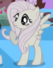 Size: 215x277 | Tagged: safe, derpibooru import, screencap, fluttershy, pegasus, pony, season 2, the return of harmony, cropped, discorded, female, flutterbitch, fluttercruel, g4, image, mare, no tail, offscreen character, png, raised hoof, spread wings, standing, wings