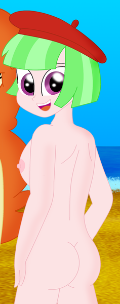 Size: 766x1938 | Tagged: questionable, artist:cyber-murph, ponerpics import, watermelody, beret, breasts, busty watermelody, butt, cropped, hat, hat only, image, nudist watermelody, png, practitioner of naturism, solo focus, waterbooty
