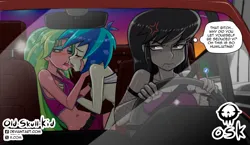 Size: 1997x1160 | Tagged: suggestive, artist:oldskullkid, derpibooru import, lemon zest, octavia melody, vinyl scratch, human, equestria girls, belly button, breast fondling, breast grab, breasts, busty octavia melody, car, cross-popping veins, driving, drool, drool string, emanata, female, french kiss, g4, grope, image, jealous, jpeg, kissing, lemonscratch, lesbian, making out, nudity, partial nudity, passionate, shipping, sideboob, sweat, thought bubble
