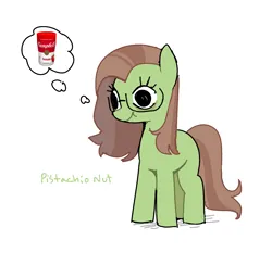 Size: 1750x1708 | Tagged: safe, artist:syrupyyy, derpibooru import, oc, oc:pistachio nut, unofficial characters only, earth pony, pony, female, food, glasses, image, mare, name, png, ponysona, simple background, solo, soup, thought bubble, white background