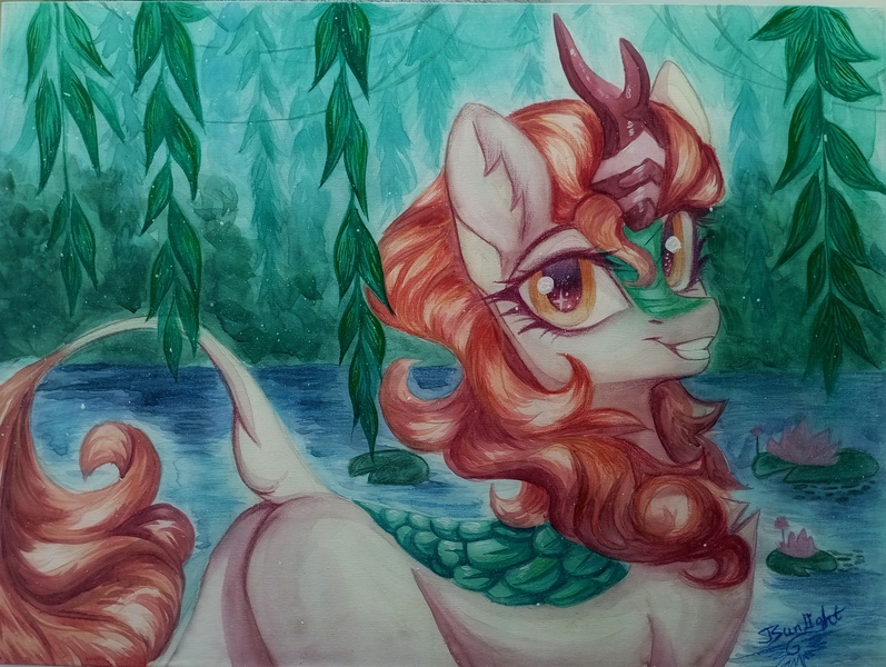 Size: 4080x3072 | Tagged: safe, artist:jsunlight, derpibooru import, autumn blaze, kirin, image, jpeg, solo, traditional art, watercolor painting