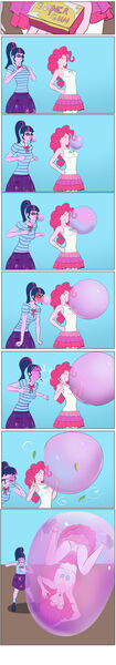 Size: 1024x5824 | Tagged: safe, artist:symptom99, derpibooru import, pinkie pie, twilight sparkle, human, equestria girls, bubblegum, comic, food, g4, gum, image, jpeg, trapped