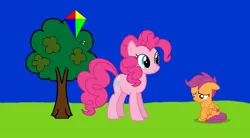 Size: 1080x598 | Tagged: safe, screencap, pinkie pie, scootaloo, earth pony, pegasus, pony, series:mlp animation's short films, series:the kite, image, jpeg, sad, stuck, tree