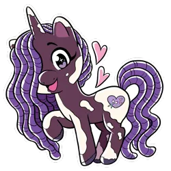 Size: 1005x1005 | Tagged: safe, artist:shauna j. grant, derpibooru import, violette rainbow, pony, unicorn, g5, dreadlocks, female, filly, floating heart, foal, hair over one eye, heart, horn, image, looking at you, open mouth, open smile, png, raised hoof, simple background, smiling, solo, sparkly eyes, sticker design, tail, transparent background, unshorn fetlocks, vitiligo, wingding eyes
