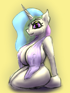 Size: 227x303 | Tagged: suggestive, artist:ismyaltaccount, derpibooru import, princess celestia, anthro, unguligrade anthro, big breasts, breasts, clothes, colored sketch, curvy, erect nipples, female, horn, huge breasts, image, looking at you, nipple outline, png, seductive, simple background, sitting, sketch, smiling, smiling at you, solo, solo female