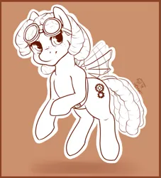 Size: 775x852 | Tagged: safe, artist:shushikitty, derpibooru import, oc, oc:ramona cogwright, unofficial characters only, earth pony, artificial wings, augmented, dreadlocks, female, goggles, goggles on head, image, mechanical wing, png, simple background, sketch, smiling, solo, steampunk, wings