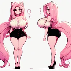 Size: 1024x1024 | Tagged: suggestive, ai content, derpibooru import, machine learning generated, fluttershy, anthro, adorasexy, big breasts, blushing, breasts, busty fluttershy, cleavage, clothes, curvy, cute, female, frown, g4, high heels, hourglass figure, huge breasts, image, impossibly thin waist, large butt, looking at you, png, prompter:horselover fat, sexy, shoes, short shirt, shorts, shyabetes, side view, sideboob, simple background, solo, solo female, standing, stupid sexy fluttershy, thigh gap, turnaround, wasp waist, white background, wide hips