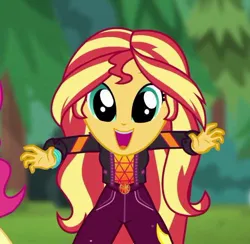 Size: 668x653 | Tagged: safe, derpibooru import, pinkie pie, sunset shimmer, human, equestria girls, equestria girls series, sunset's backstage pass!, spoiler:eqg series (season 2), big eyes, clothes, cute, dilated pupils, female, g4, happy, image, jpeg, open mouth, shimmerbetes