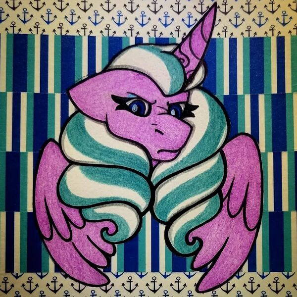 Size: 1292x1292 | Tagged: safe, artist:raritylover152, derpibooru import, alicorn, pony, g5, female, frown, horn, image, jpeg, looking at you, mare, nose wrinkle, opaline arcana, opaline arcana is not amused, photo, signature, solo, traditional art, unamused, wings