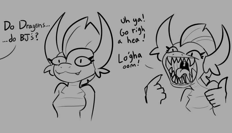 Size: 4096x2351 | Tagged: suggestive, artist:tjpones, derpibooru import, smolder, dragon, dialogue, dragoness, female, gray background, grayscale, image, implied blowjob, implied oral, implied sex, jpeg, monochrome, offscreen character, open mouth, open smile, sharp teeth, simple background, smiling, solo, solo female, teeth, tongue out