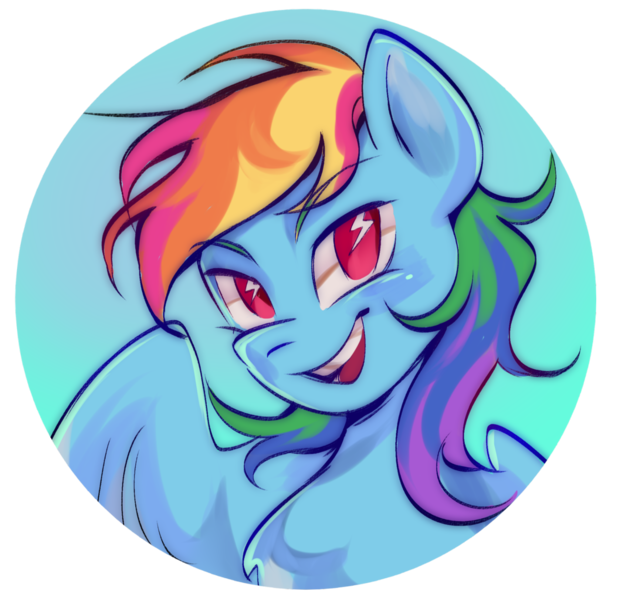 Size: 1280x1233 | Tagged: safe, artist:samix-asb, derpibooru import, part of a set, rainbow dash, pegasus, pony, bust, cutie mark eyes, female, g4, icon, image, looking at you, mare, messy mane, multicolored hair, open mouth, pink eyes, png, profile picture, rainbow hair, simple background, smiling, smiling at you, solo, spread wings, teeth, transparent background, wingding eyes, wings