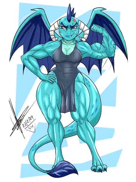 Size: 3000x4000 | Tagged: suggestive, artist:sixpathsoffriendship, derpibooru import, princess ember, anthro, digitigrade anthro, dragon, female, fetish, flexing, image, muscle fetish, muscles, muscular female, png, princess embroids, solo, solo female, spread wings, wings