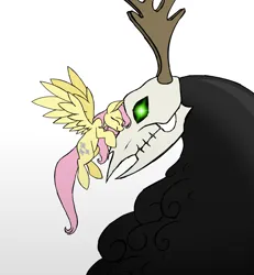 Size: 3600x3900 | Tagged: safe, artist:feather_bloom, derpibooru import, fluttershy, pegasus, pony, affection, colored sketch, glow, glowing eyes, hug, image, nowhere king (centaurworld), png, simple background, sketch, skull, white background