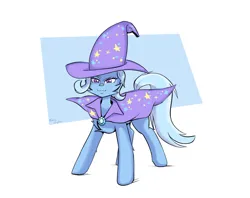 Size: 4174x3308 | Tagged: safe, artist:toxinagraphica, derpibooru import, trixie, pony, unicorn, cape, clothes, female, fluffy, g4, hat, image, png, simple background, smiling, solo, trixie's cape, trixie's hat