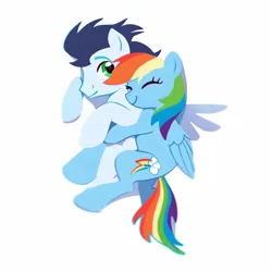 Size: 1024x1024 | Tagged: safe, ai content, derpibooru import, machine learning generated, prompter:*rainbow dash*, stable diffusion, rainbow dash, soarin', pegasus, pony, cuddling, cute, duo, eyes closed, female, folded wings, g4, generator:purplesmart.ai, happy, hug, image, male, png, shipping, simple background, smiling, soarindash, spooning, spread wings, straight, white background, wings