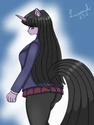 Size: 1200x1600 | Tagged: safe, artist:lisandro256, derpibooru import, twilight sparkle, anthro, unicorn, alternate hair color, clothes, crossover, female, image, jacket, komi can't communicate, png, shouko komi, skirt, solo