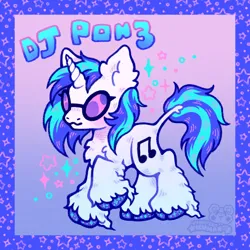 Size: 640x640 | Tagged: safe, artist:pekopekokuma, derpibooru import, vinyl scratch, pony, unicorn, chest fluff, cutie mark, ear fluff, g4, glasses, hoof fluff, hooves, horn, image, jpeg, raised hoof, simple background, solo, sparkles, standing, tail, two toned mane, two toned tail, unshorn fetlocks